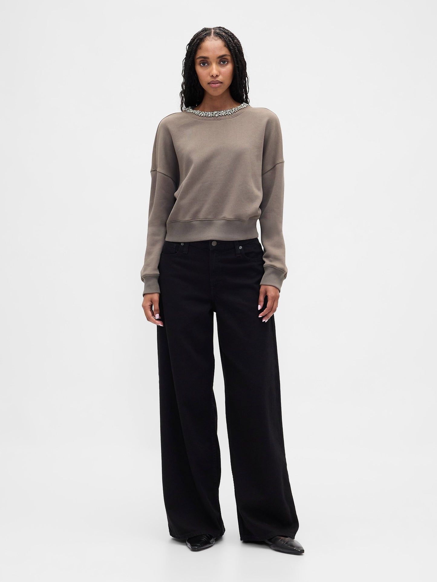 Gri Vintagesoft Jewel-neck Crop Sweatshirt