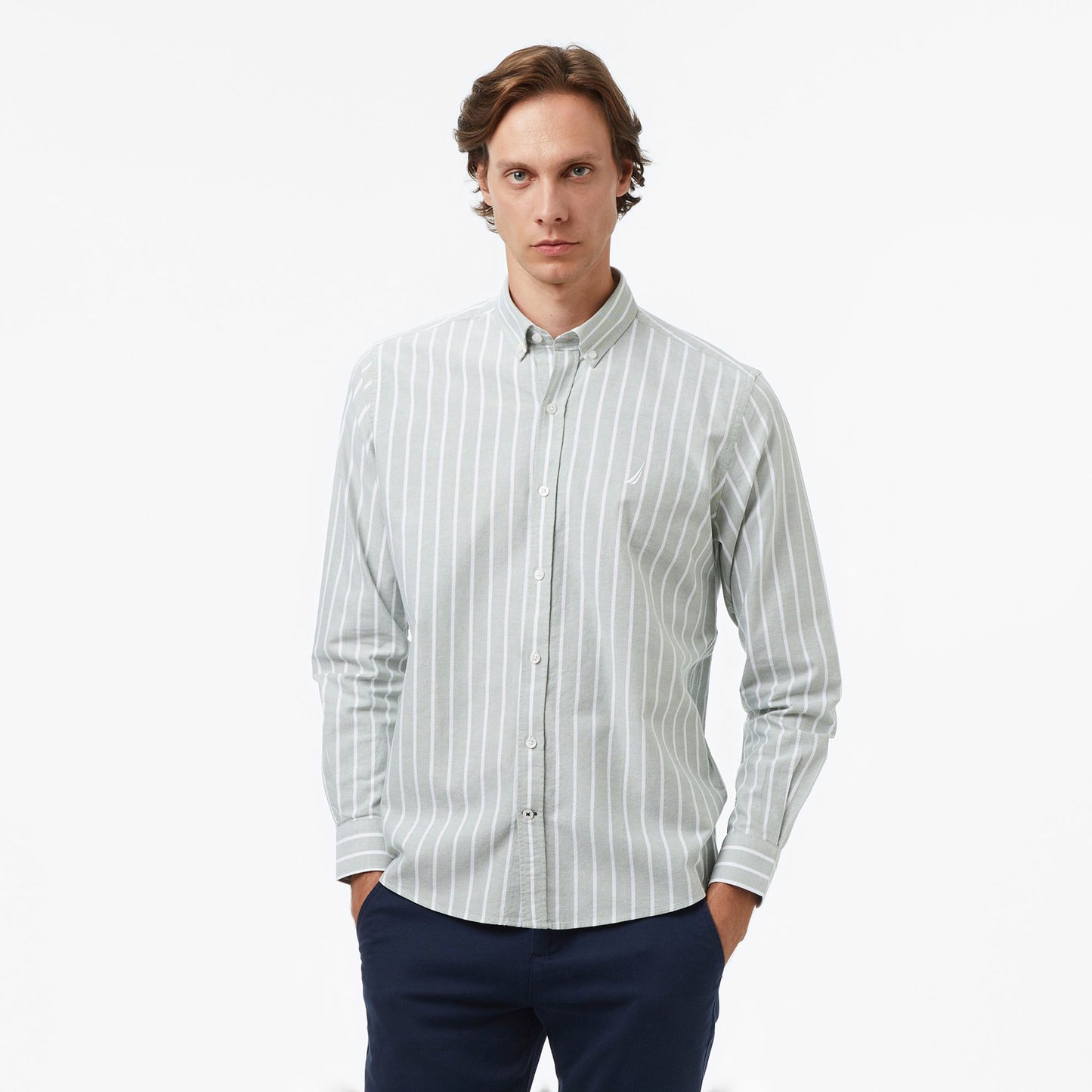 Nautica Erkek Yeşil Classic Fit Çizgili Gömlek