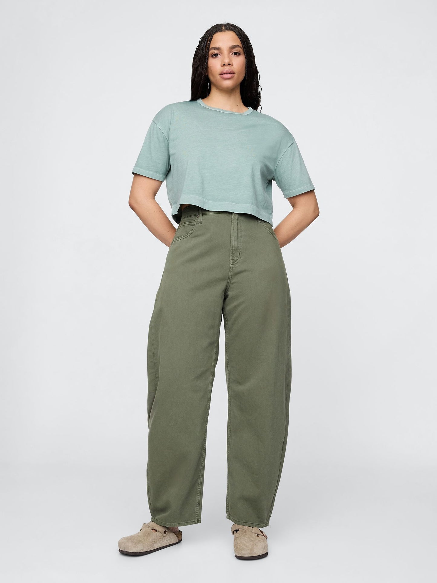 Haki High Rise Barrel Jean Pantolon