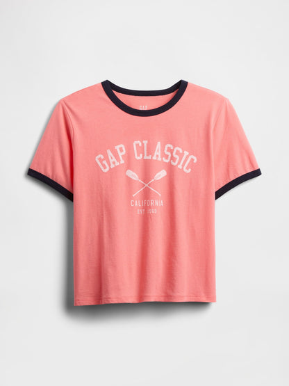 Pembe Gap Logo Grafik Baskılı T-shirt