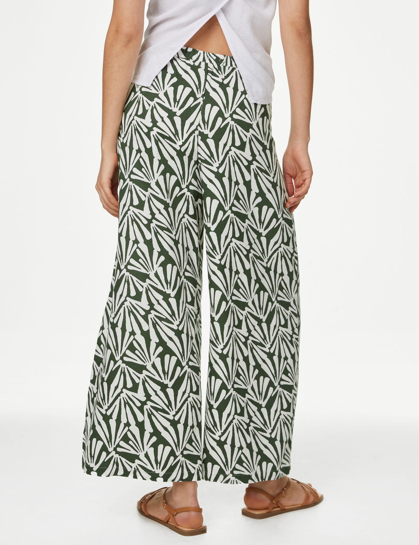 Yüksek Bel Desenli Crop Wide Leg Pantolon