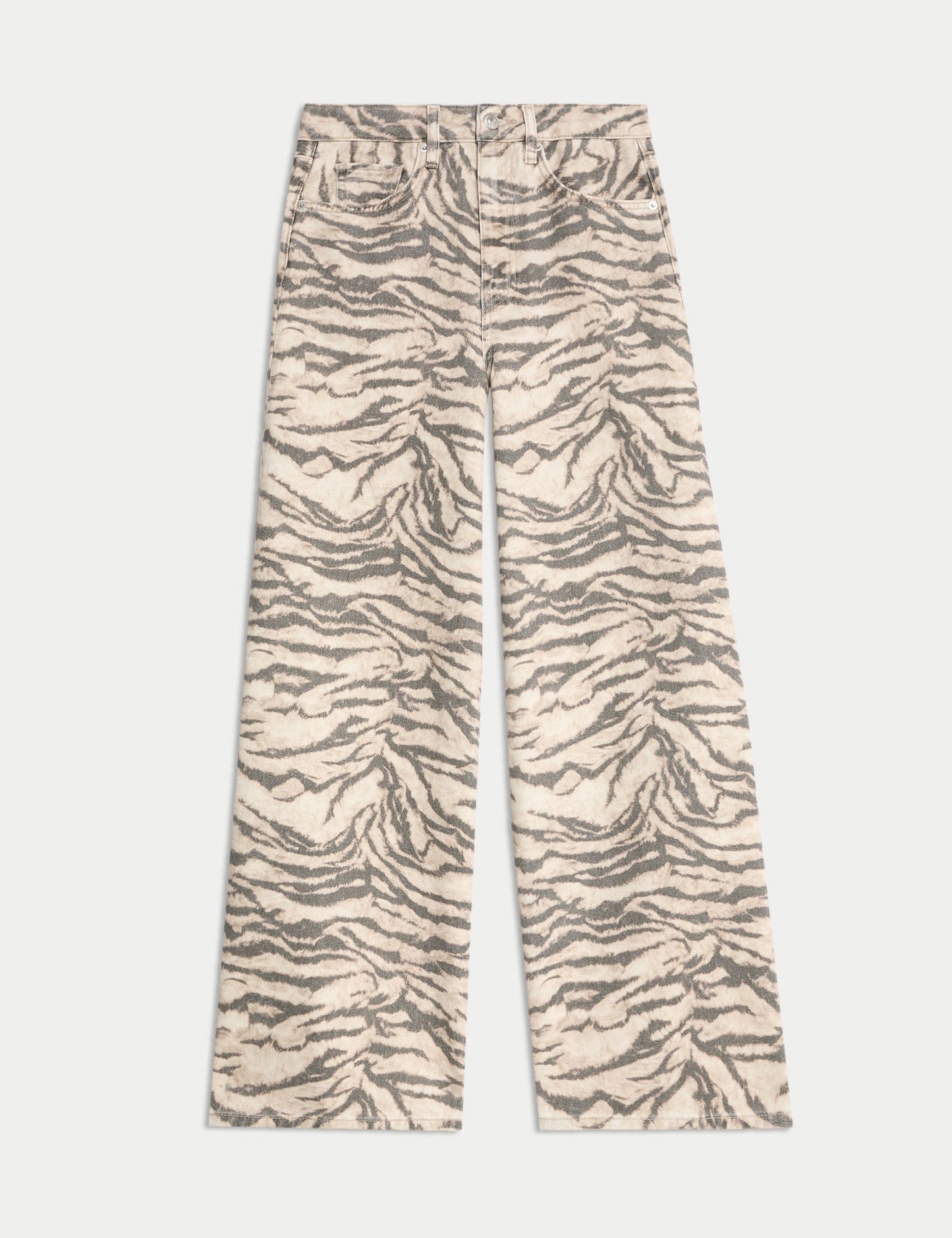 Leopar Desenli Wide Leg Jean Pantolon