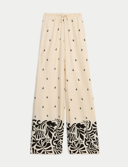 Yüksek Bel Desenli Wide Leg Pantolon