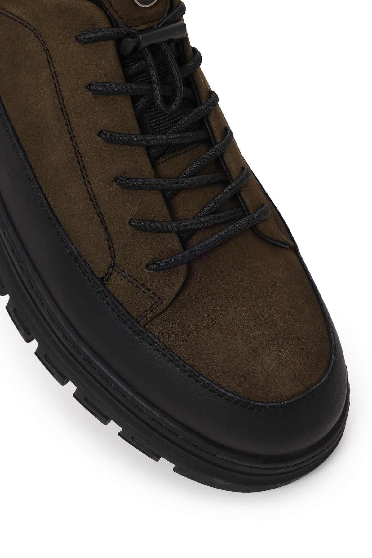 Erkek Haki Bağcıklı Nubuk Deri Sneaker