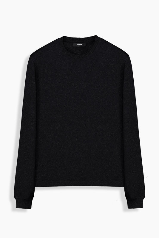 Alsua Bisiklet Yaka Simli Siyah Triko