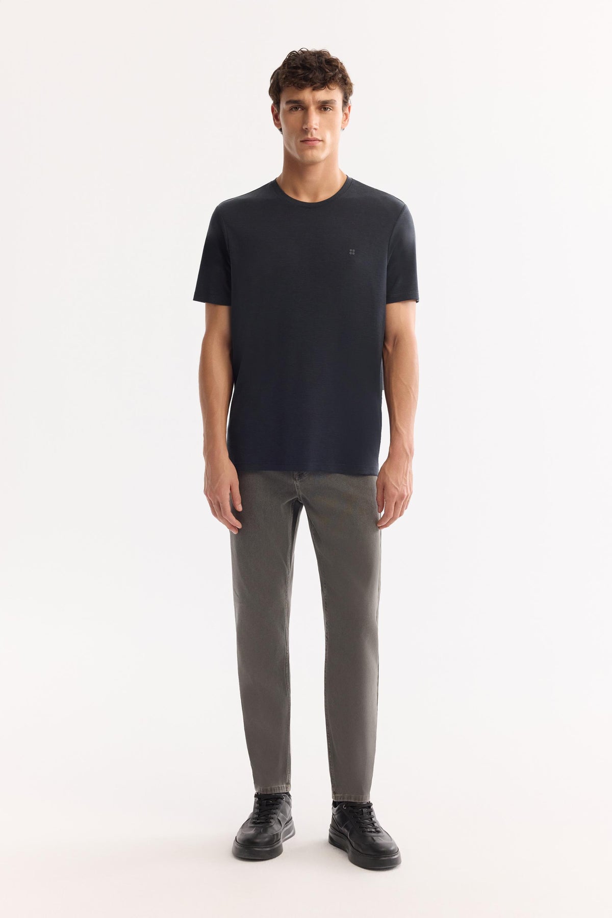 Antrasit Bisiklet Yaka Bi-stretch Soft Touch Basic T-shirt