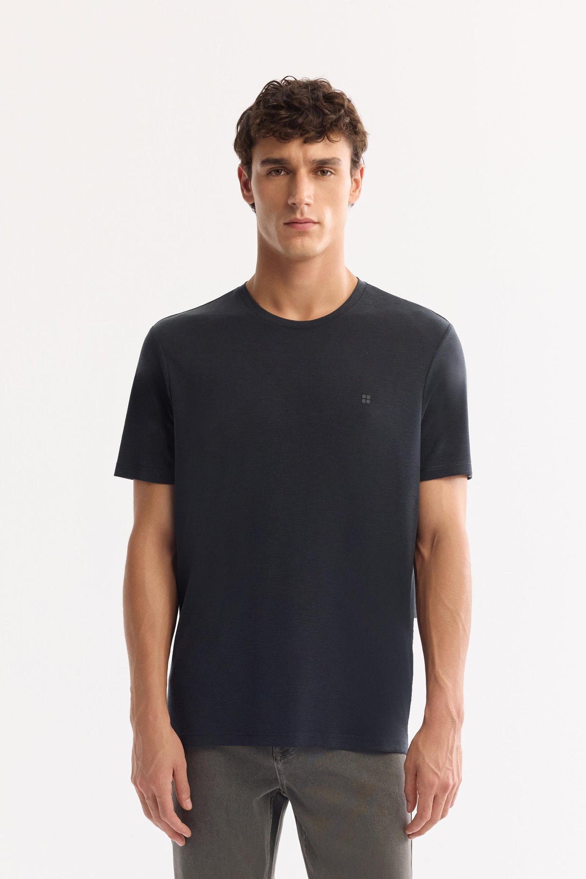 Antrasit Bisiklet Yaka Bi-stretch Soft Touch Basic T-shirt