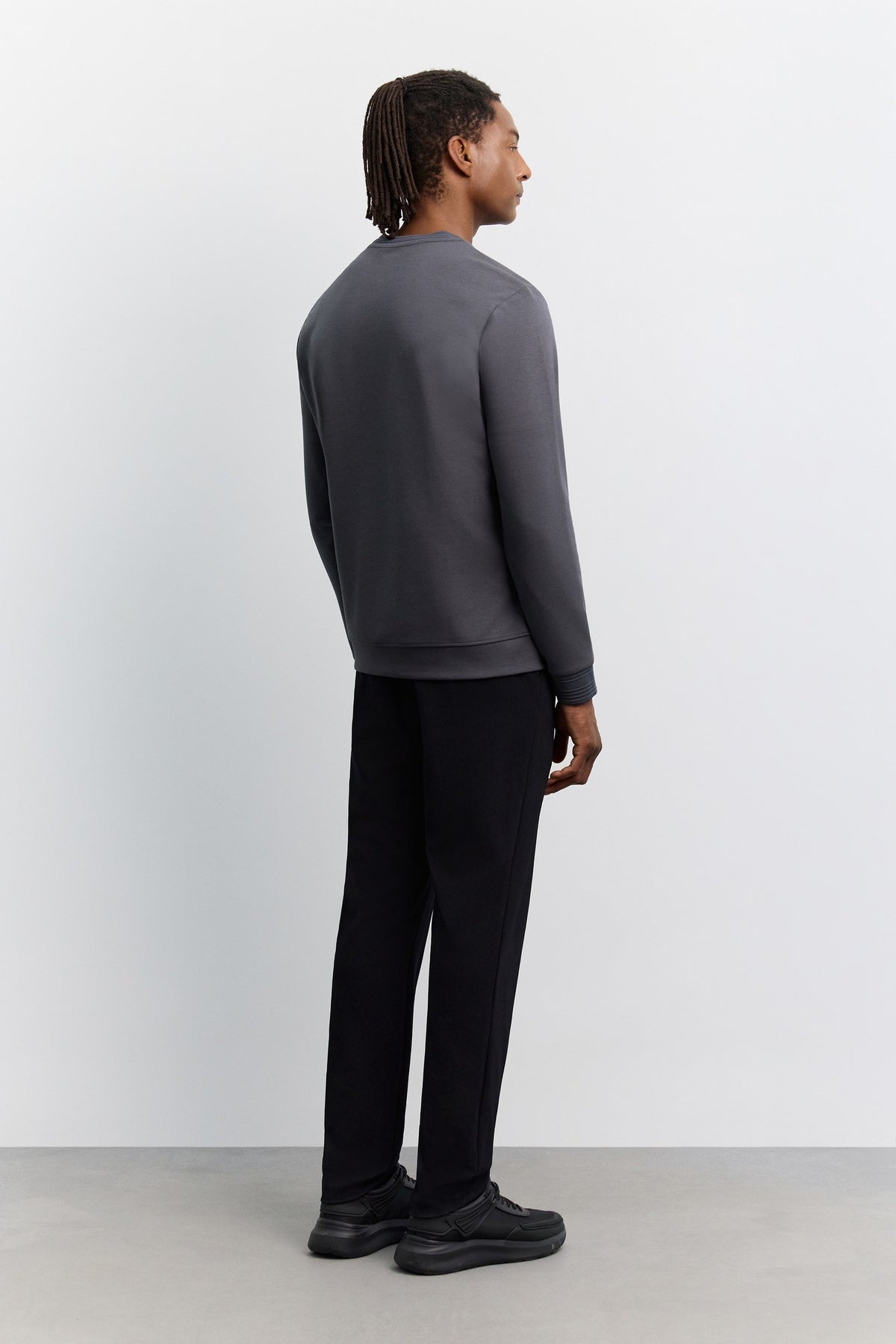 Antrasit Bisiklet Yaka Kolay Ütülenen Sweatshirt