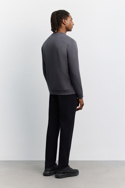 Antrasit Bisiklet Yaka Kolay Ütülenen Sweatshirt