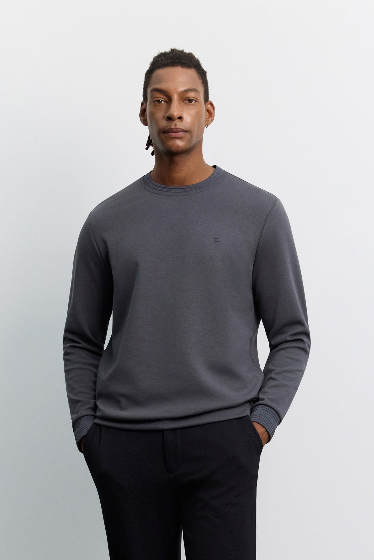 Antrasit Bisiklet Yaka Kolay Ütülenen Sweatshirt