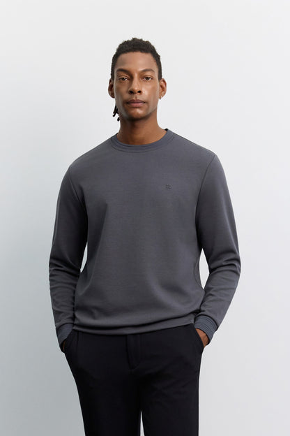 Antrasit Bisiklet Yaka Kolay Ütülenen Sweatshirt
