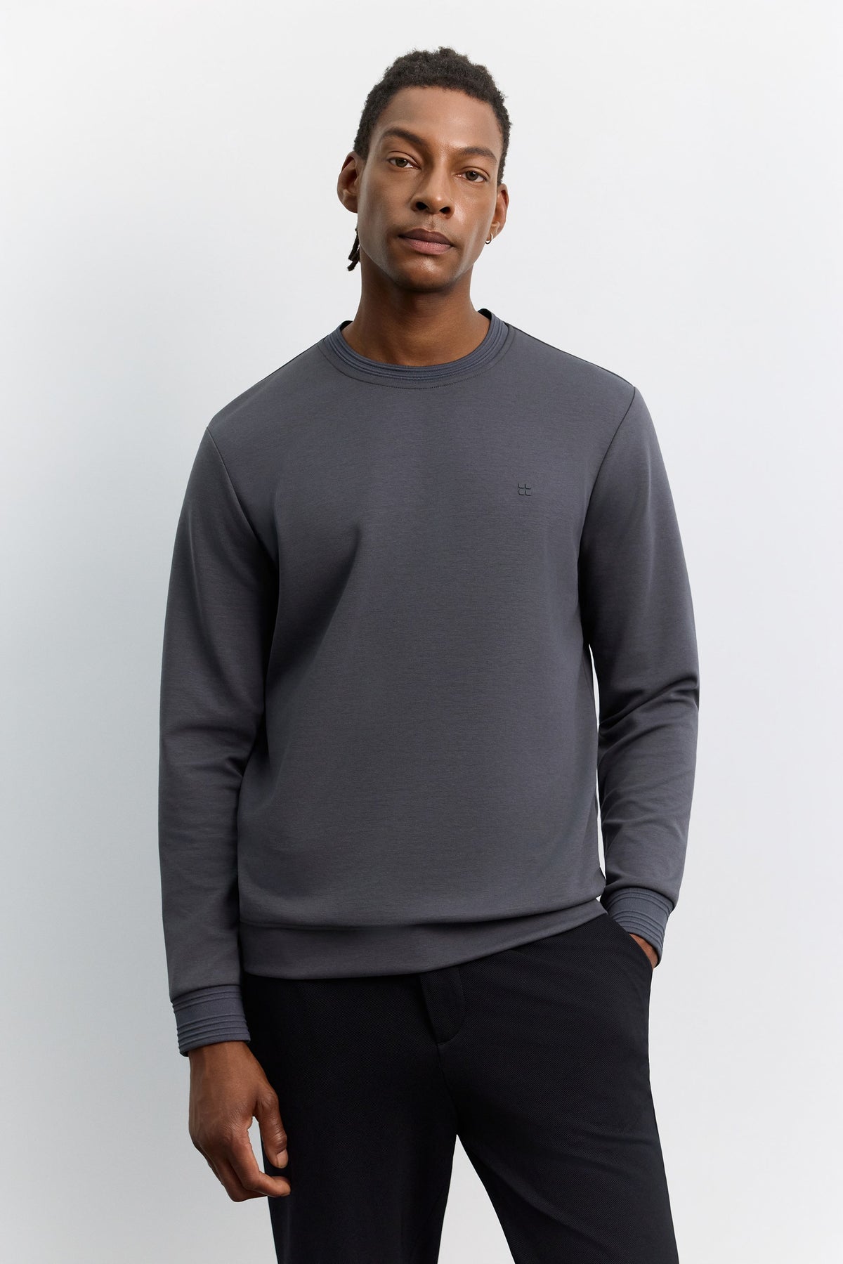 Antrasit Bisiklet Yaka Kolay Ütülenen Sweatshirt