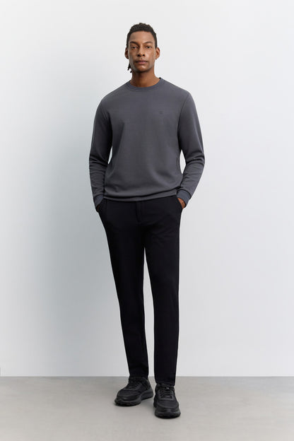 Antrasit Bisiklet Yaka Kolay Ütülenen Sweatshirt