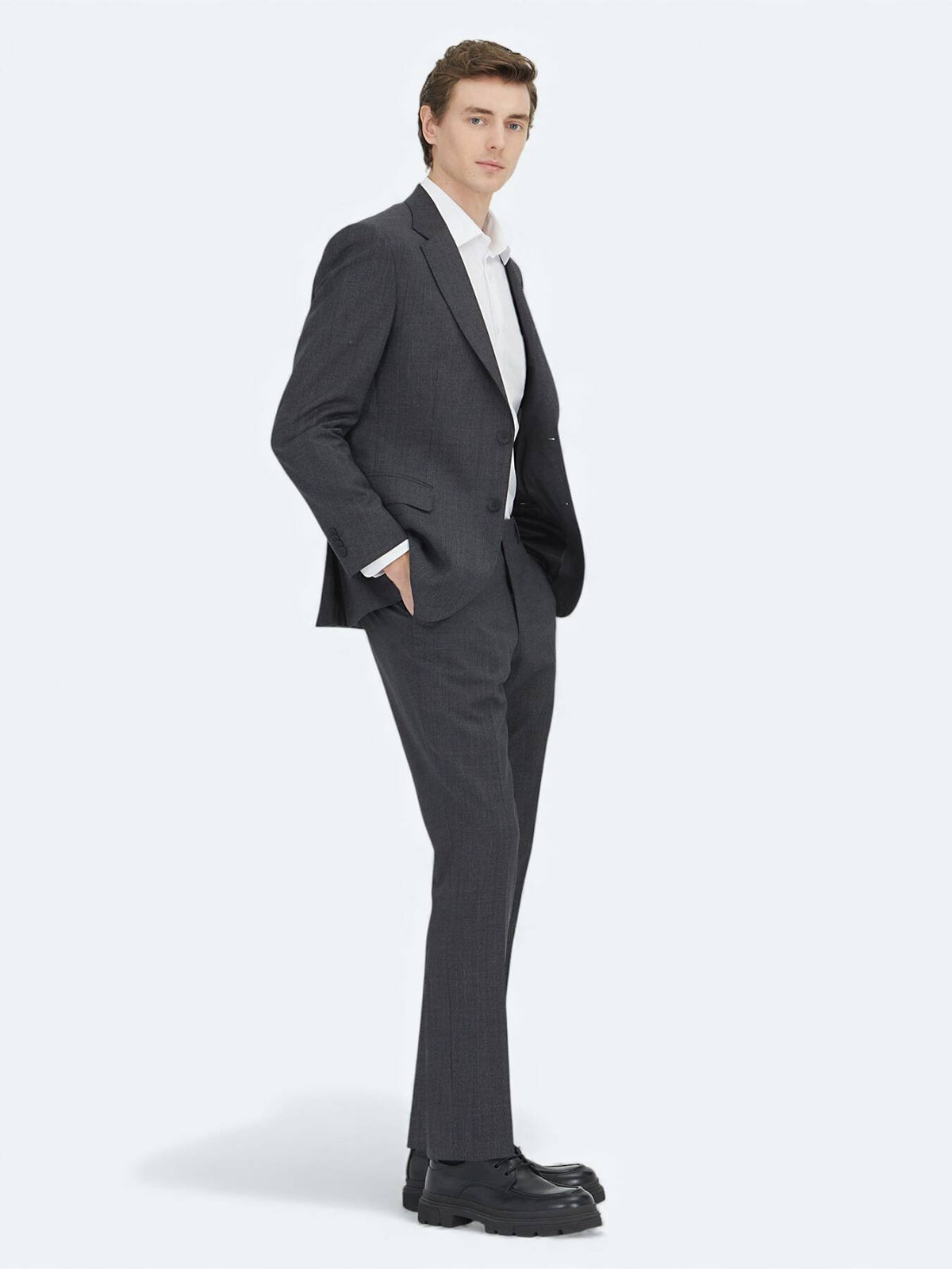 Antrasit Çizgili Modern Fit Yün Karışımlı Takım Elbise