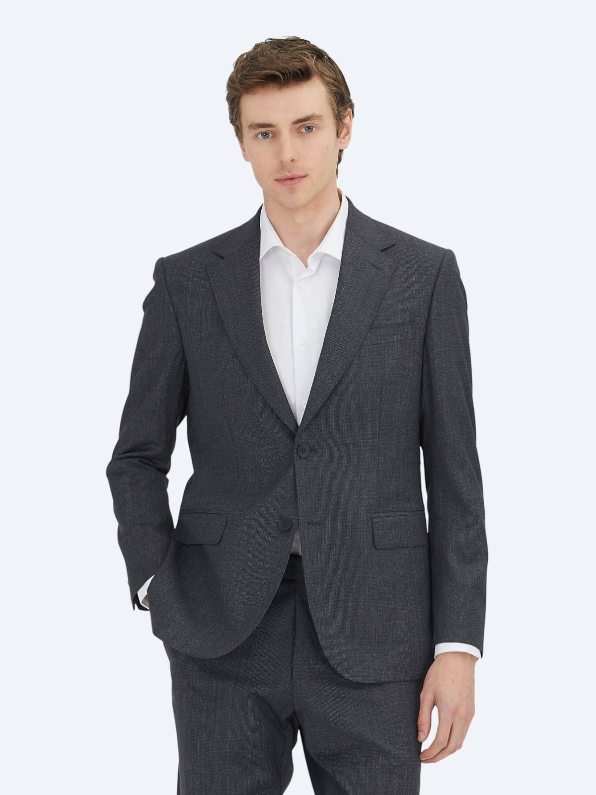 Antrasit Çizgili Modern Fit Yün Karışımlı Takım Elbise