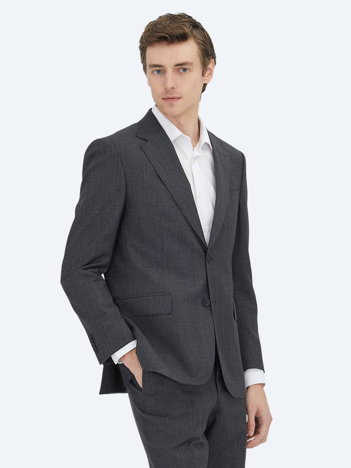 Antrasit Çizgili Modern Fit Yün Karışımlı Takım Elbise