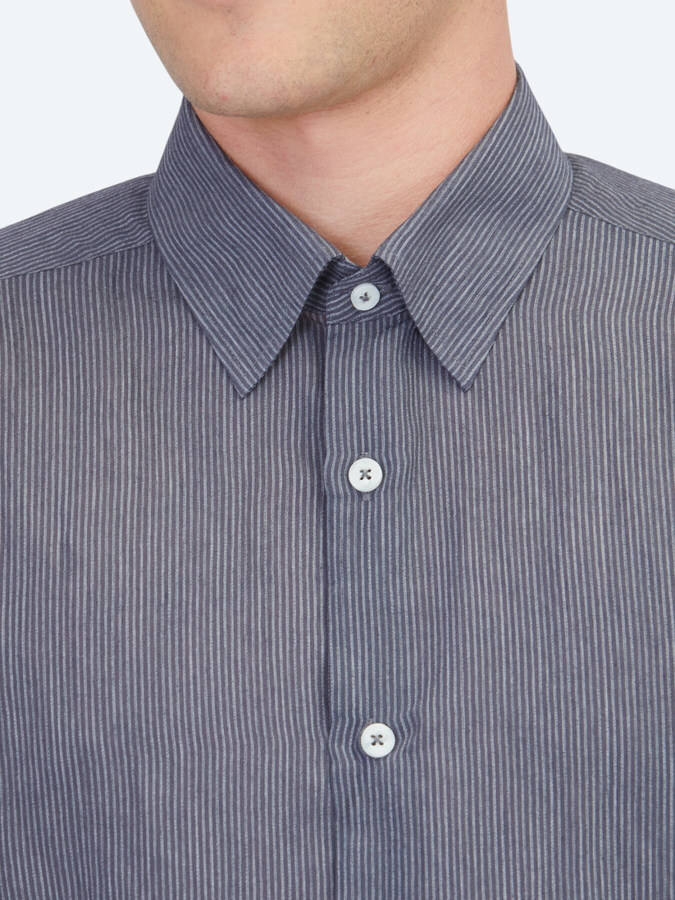 Antrasit Çizgili Regular Fit Uzun Dokuma Casual Gömlek