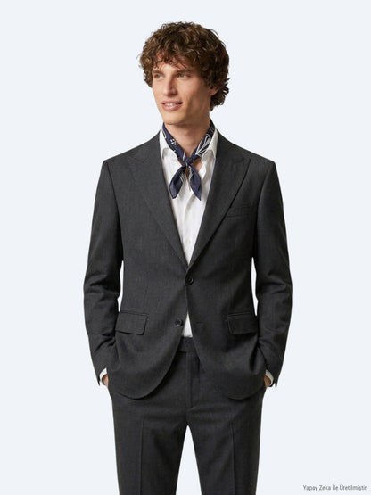 Antrasit Desenli Modern Fit Takım Elbise