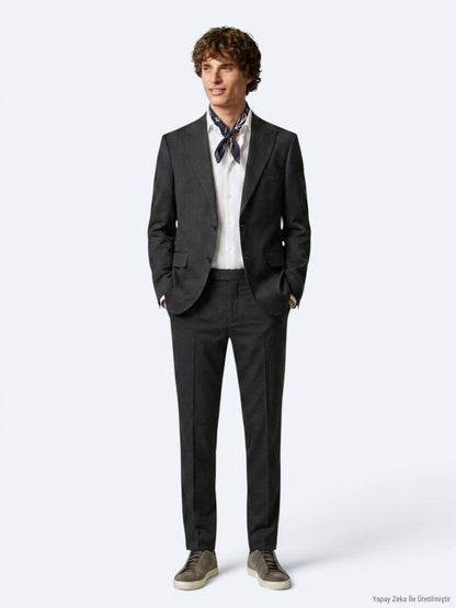 Antrasit Desenli Modern Fit Takım Elbise