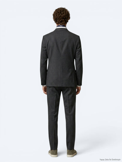 Antrasit Desenli Modern Fit Takım Elbise