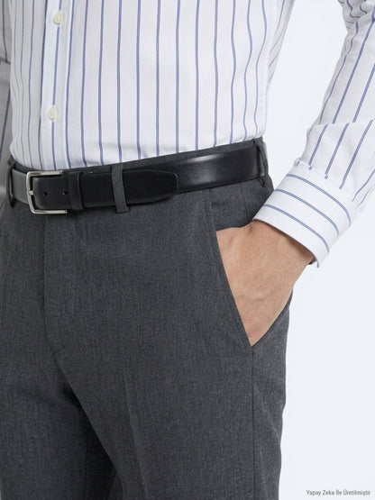 Antrasit Dokuma Slim Fit Klasik Yün Karışımlı Pantolon
