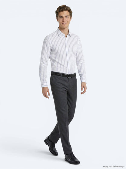 Antrasit Dokuma Slim Fit Klasik Yün Karışımlı Pantolon