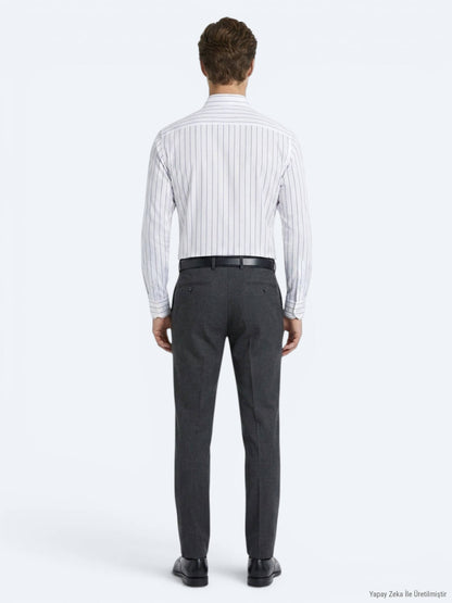 Antrasit Dokuma Slim Fit Klasik Yün Karışımlı Pantolon