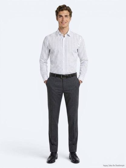 Antrasit Dokuma Slim Fit Klasik Yün Karışımlı Pantolon