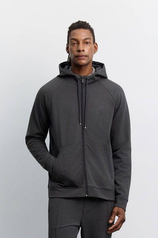 Antrasit Kapüşonlu Yaka Kangru Cepli Kolay Ütülenen Interlok Sweatshirt