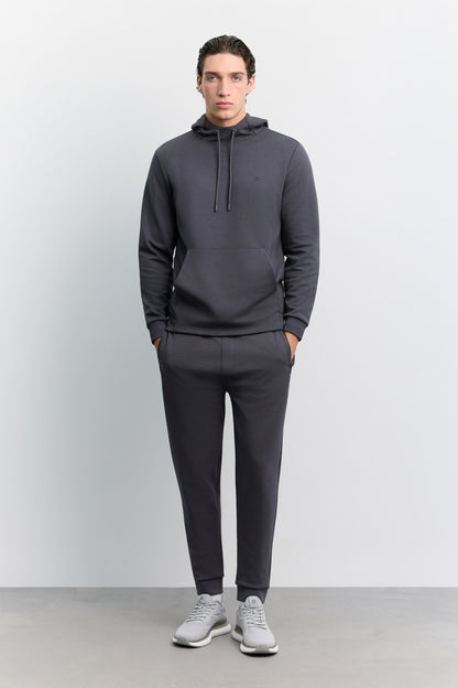 Antrasit Kapüşonlu Kolay Ütülenebilir Interlok Sweatshirt