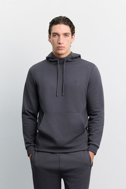Antrasit Kapüşonlu Kolay Ütülenebilir Interlok Sweatshirt