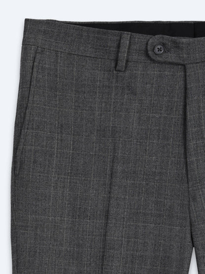 Antrasit Kareli Modern Fit Yün Karışımlı Takım Elbise