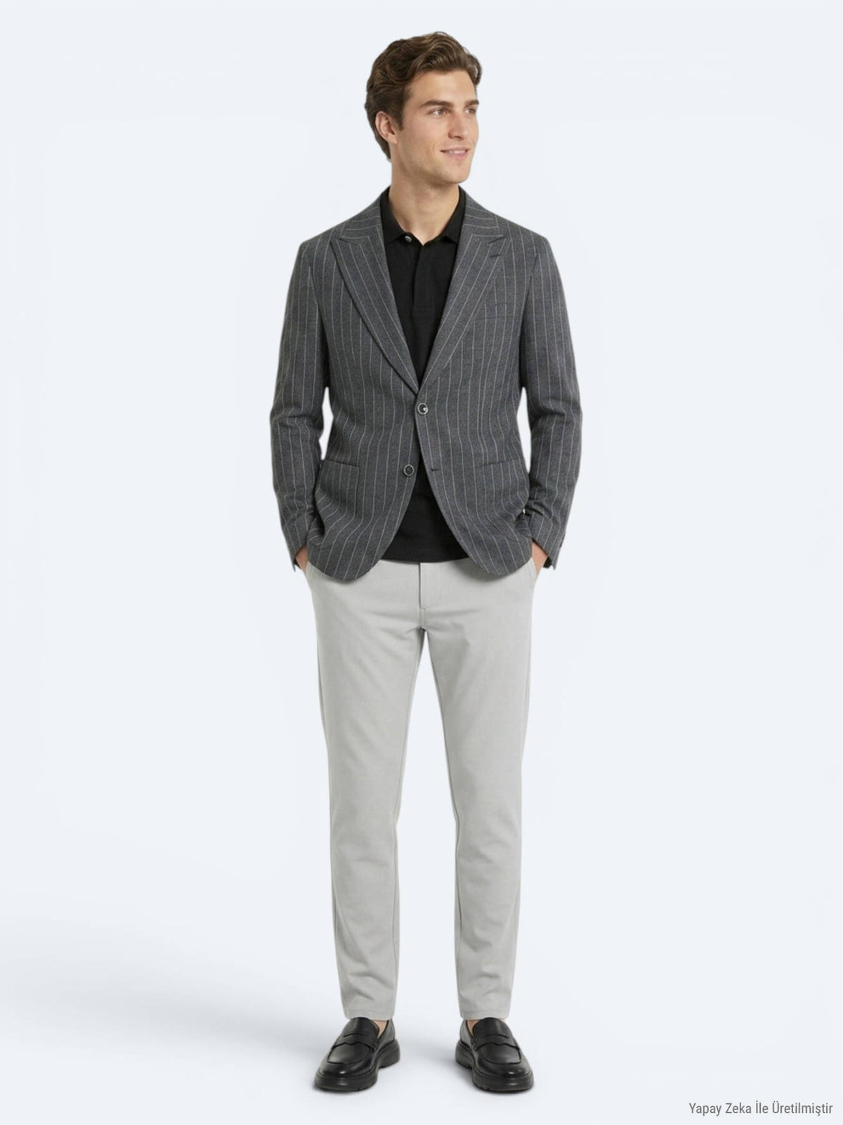 Antrasit Modern Fit Keten Karışımlı Ceket