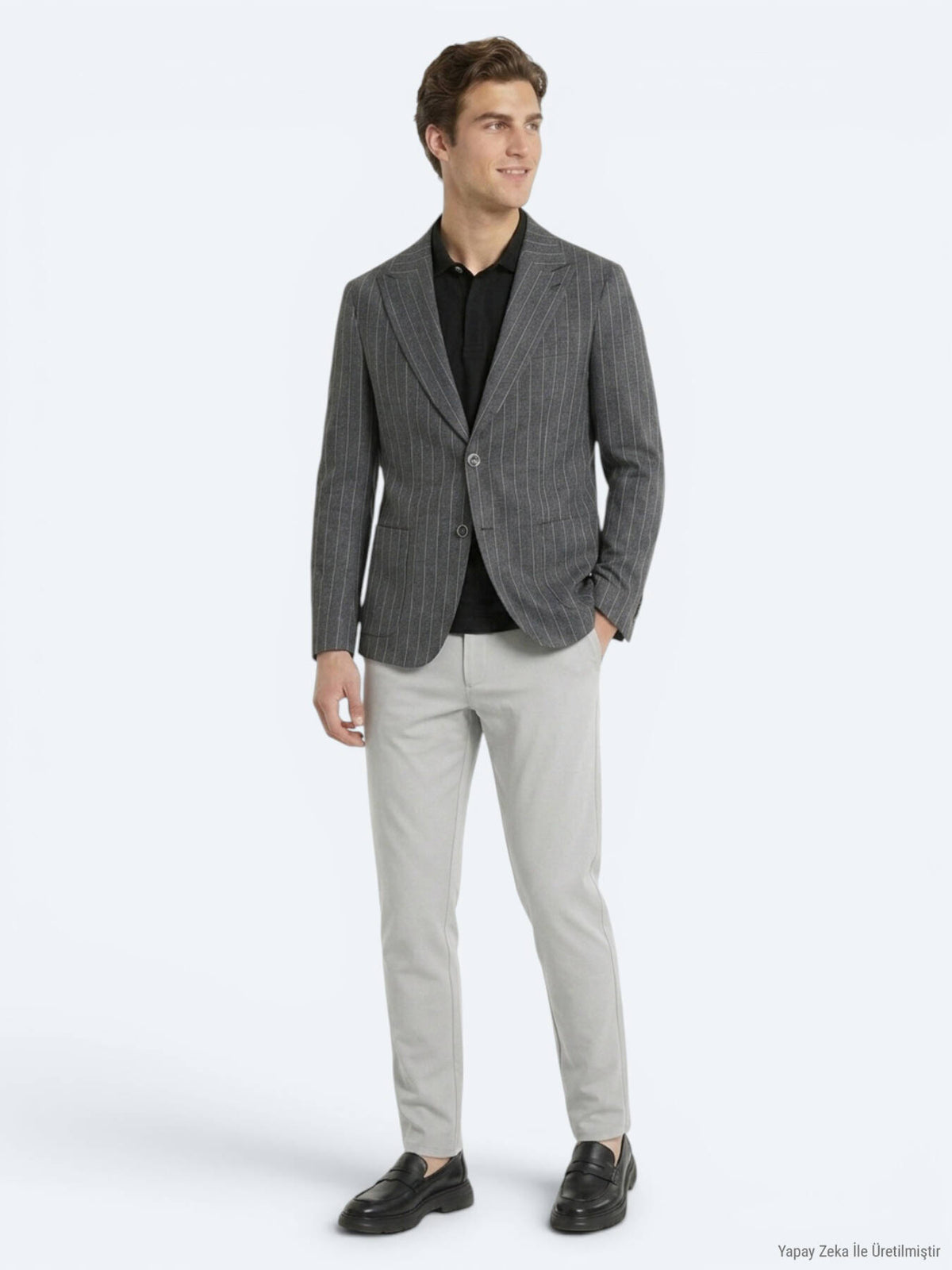 Antrasit Modern Fit Keten Karışımlı Ceket