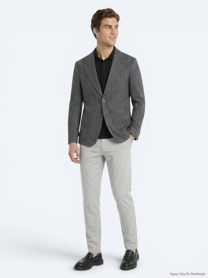 Antrasit Modern Fit Keten Karışımlı Ceket