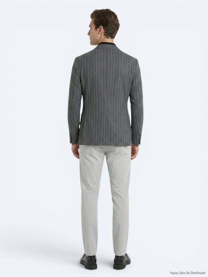 Antrasit Modern Fit Keten Karışımlı Ceket