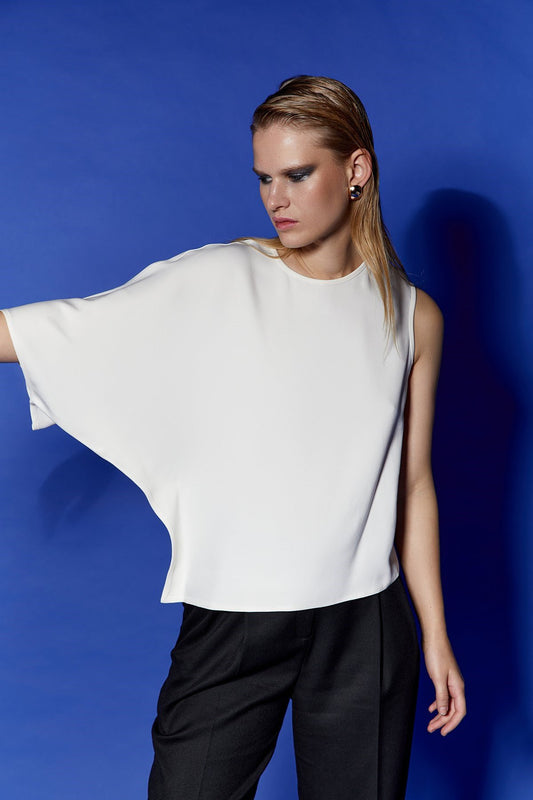 Asimetrik Tek Omuzlu Ekru Bluz