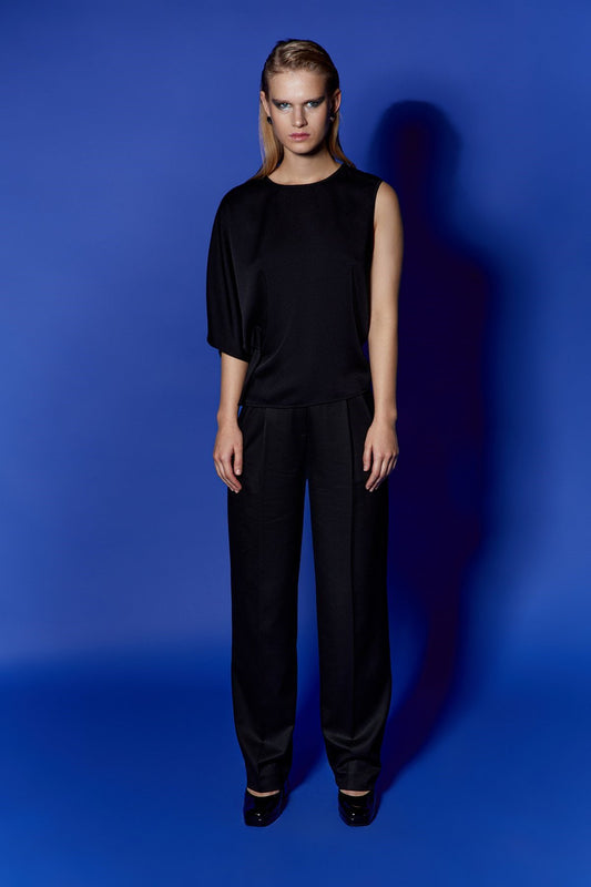 Asimetrik Tek Omuzlu Siyah Bluz