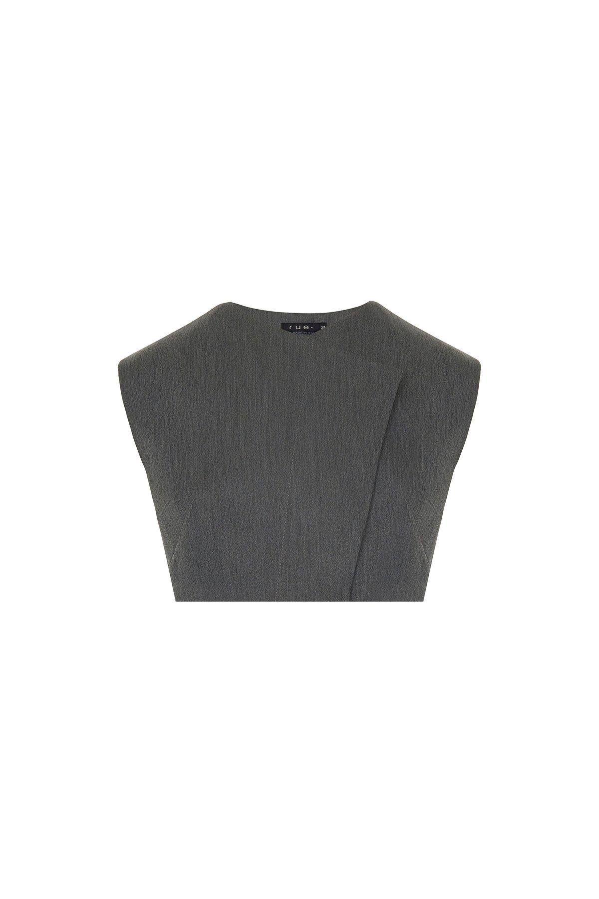Asimetrik Yaka Kolsuz Gri Crop Bluz