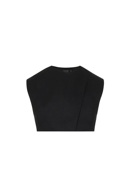 Asimetrik Yaka Kolsuz Siyah Crop Bluz
