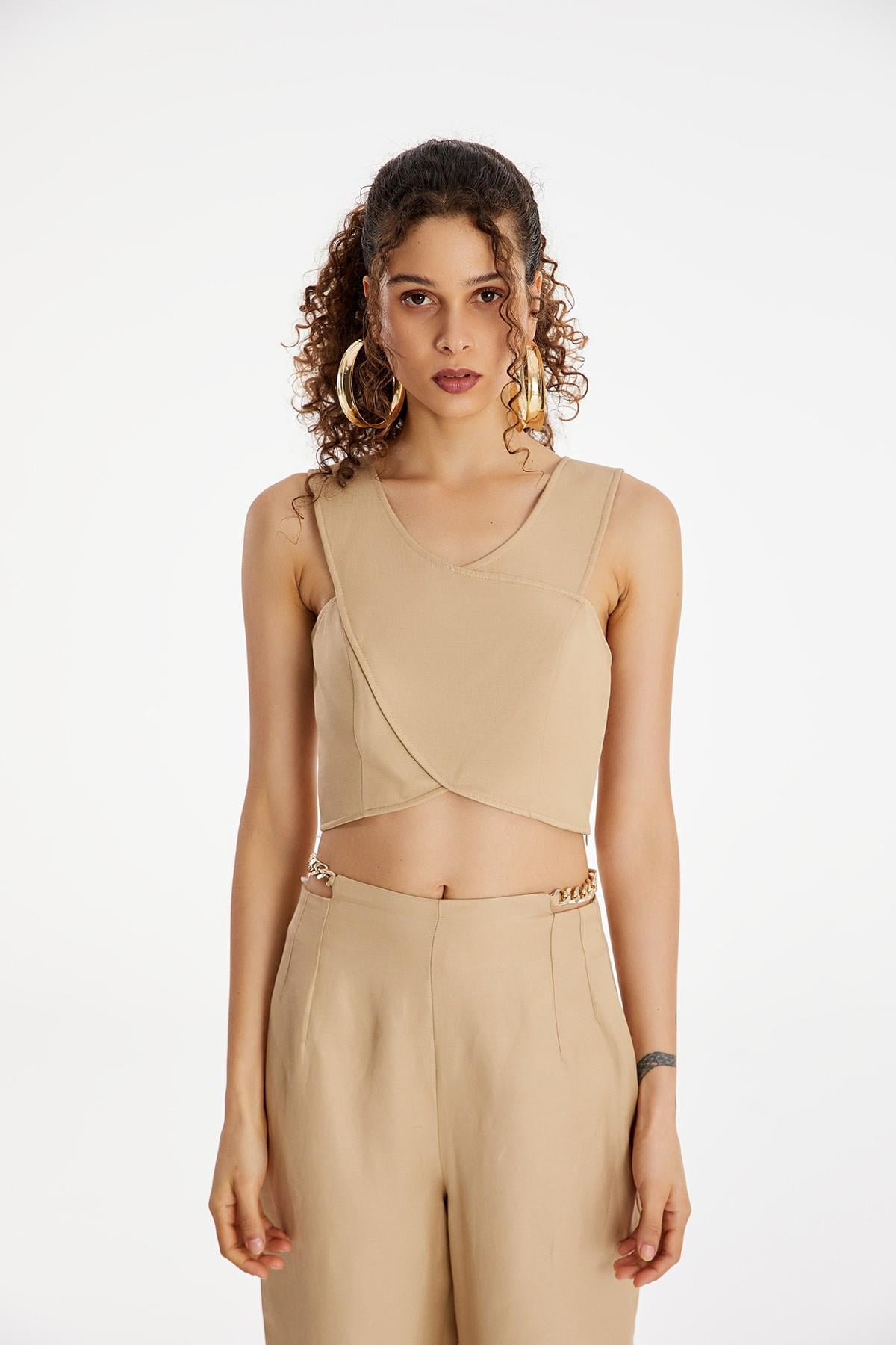 Askılı Crop Bej Büstiyer
