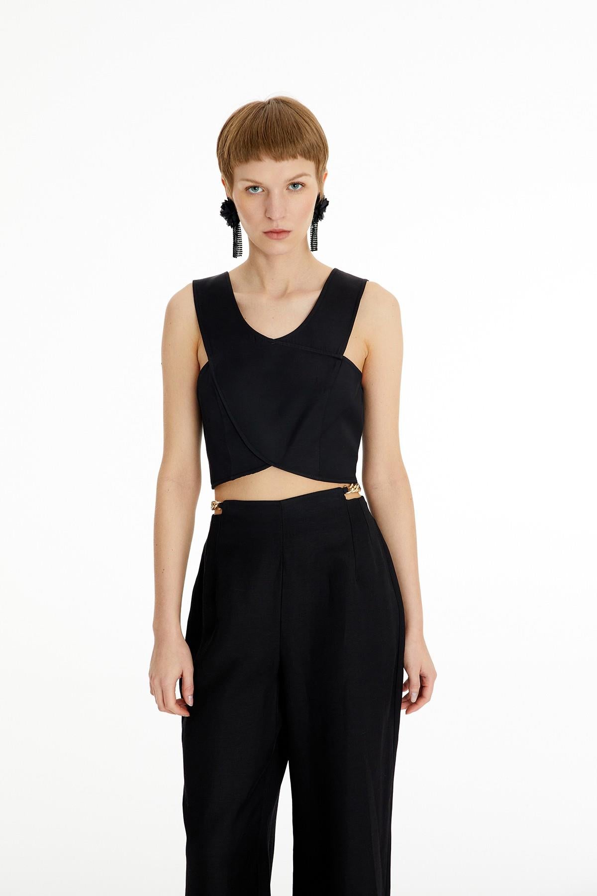 Askılı Crop Siyah Büstiyer
