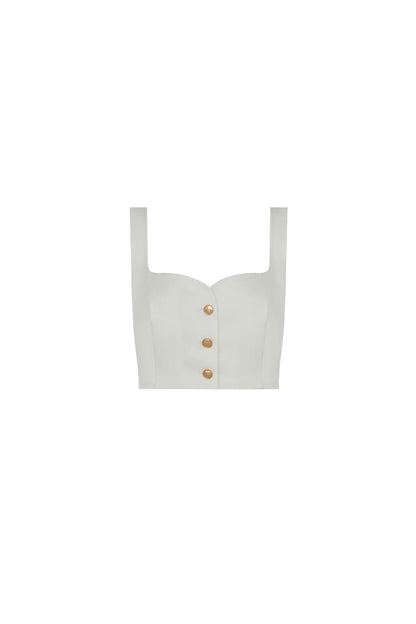 Askılı Gold Düğme Detaylı Ekru Crop Top