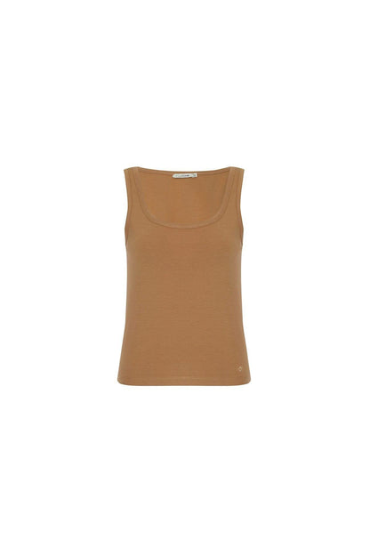 Askılı Kare Yaka Camel Bluz