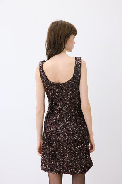 Askılı Payet Mini Bordo Elbise