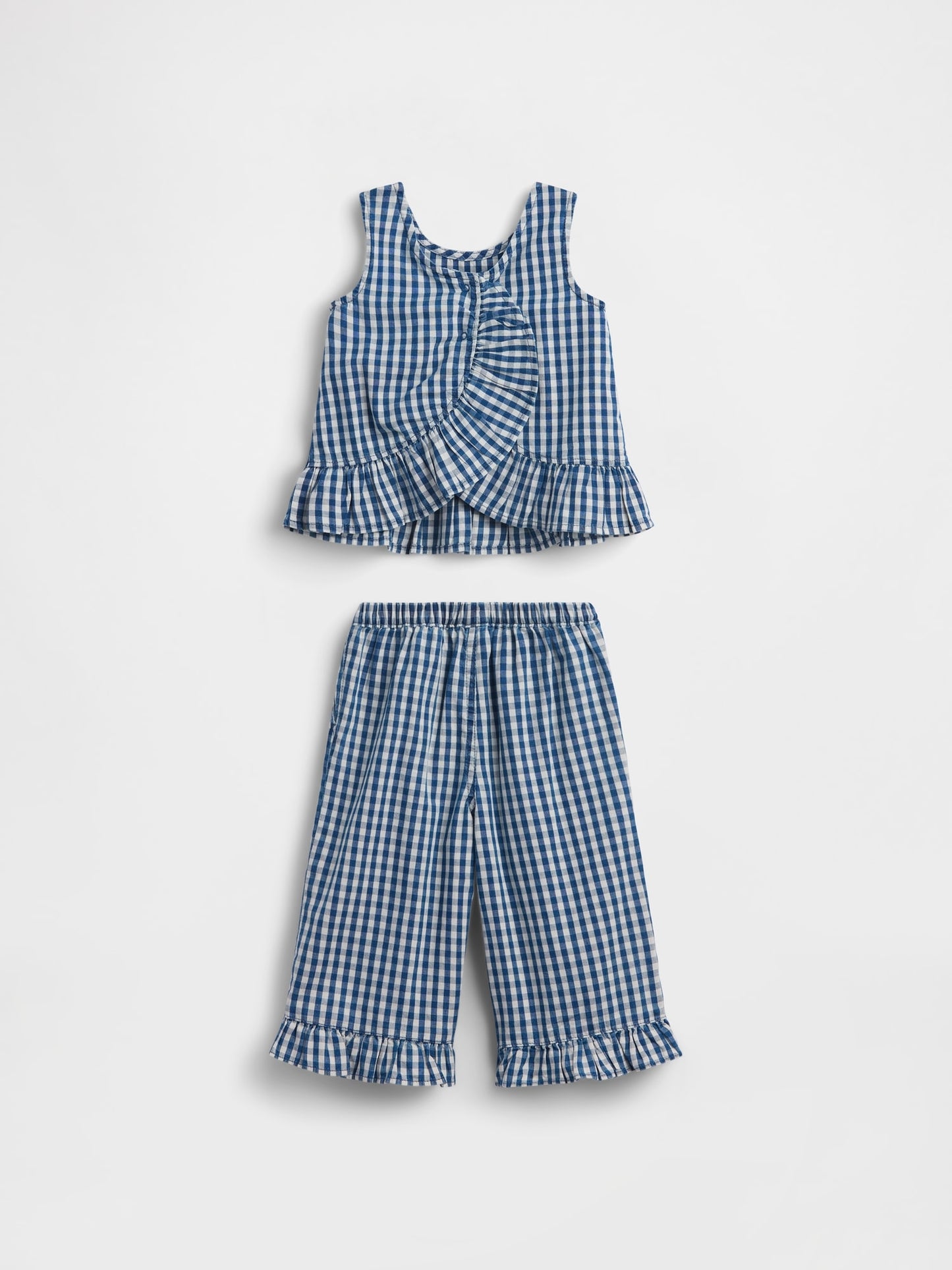 Mavi Gingham Denim Ruffle-hem Outfit Set