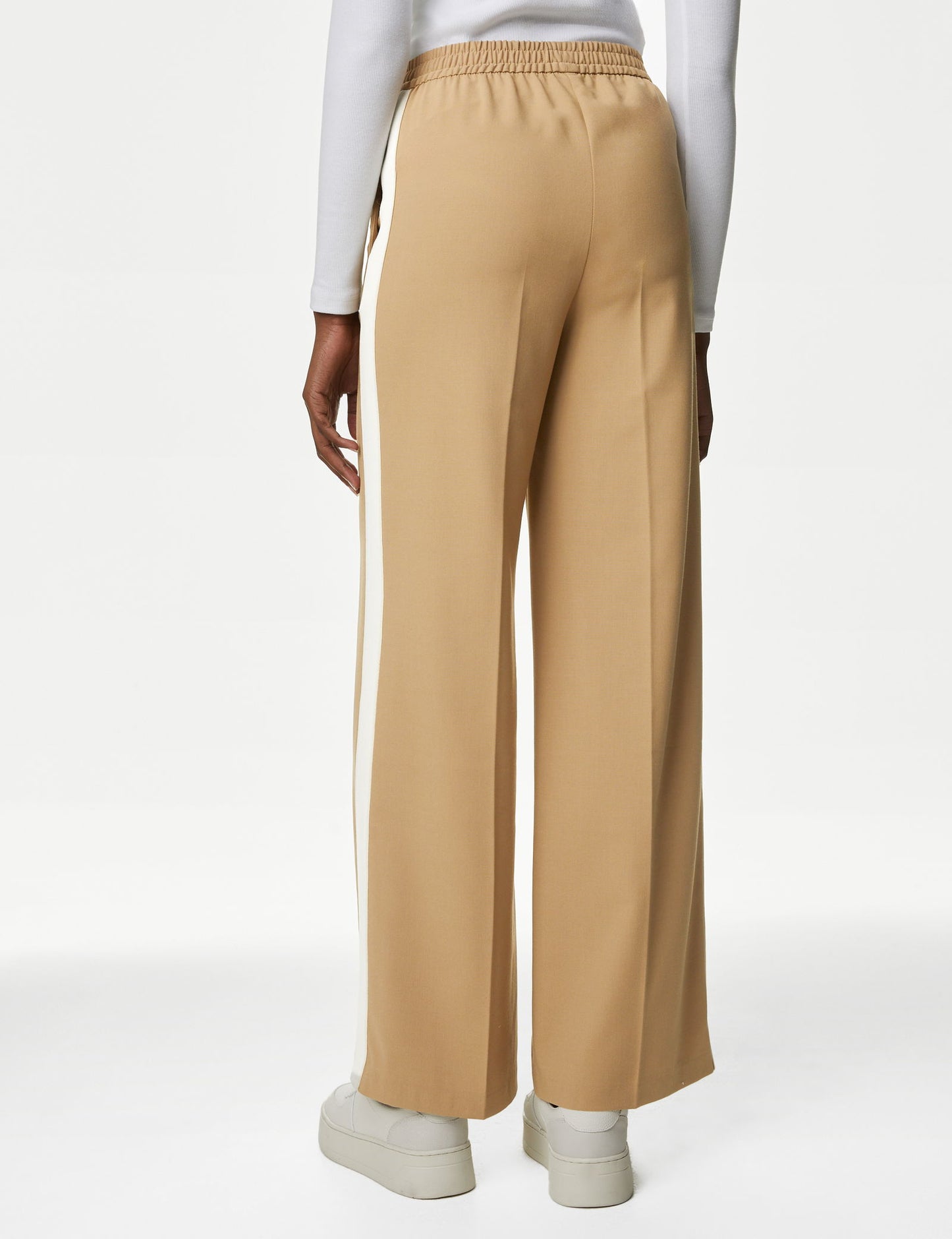 Şerit Detaylı Yüksek Bel Wide Leg Pantolon