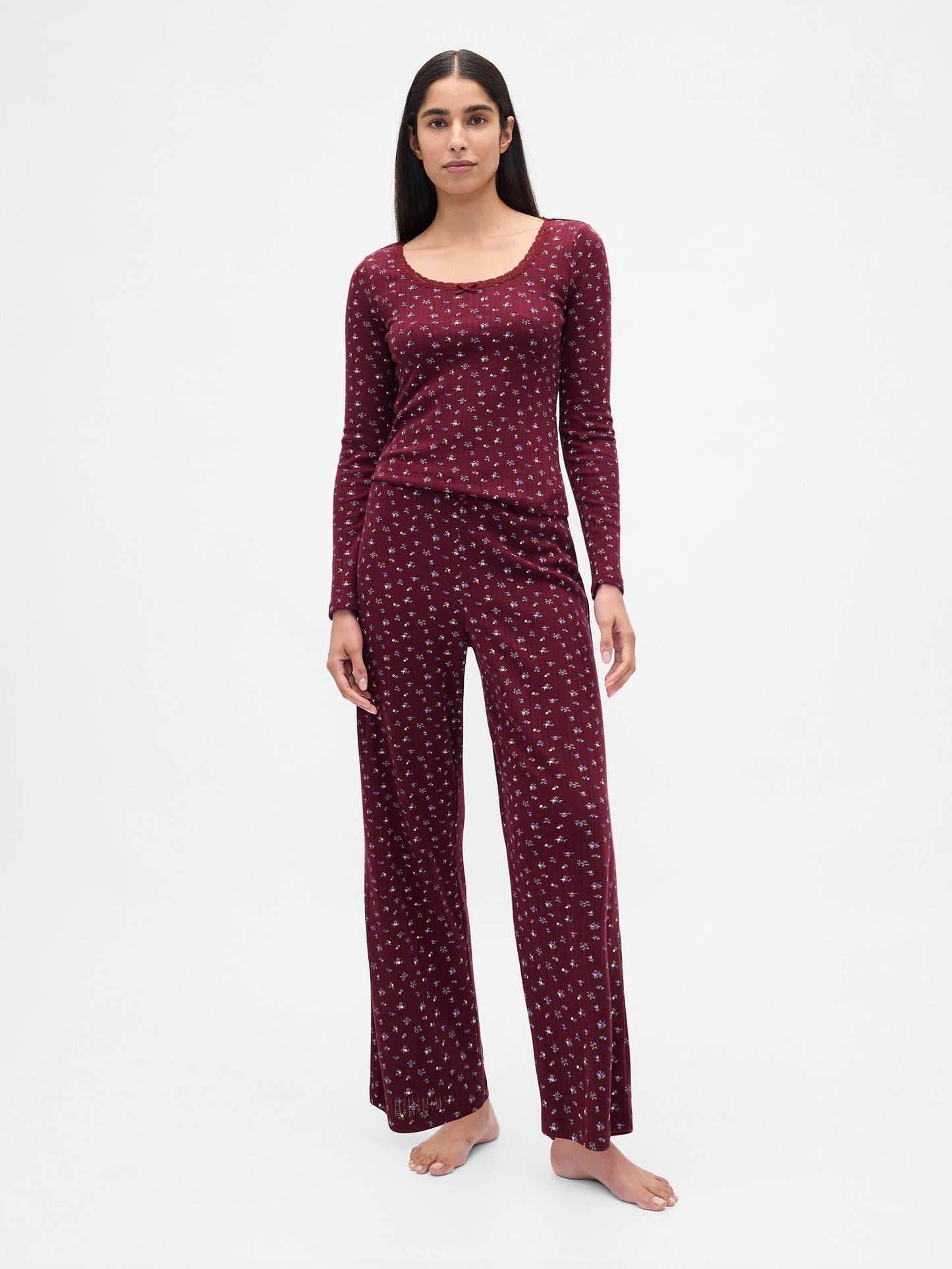 Bordo Pointelle Pijama Takımı
