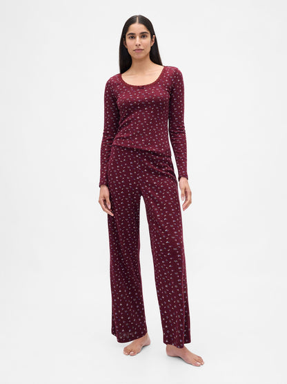 Bordo Pointelle Pijama Takımı