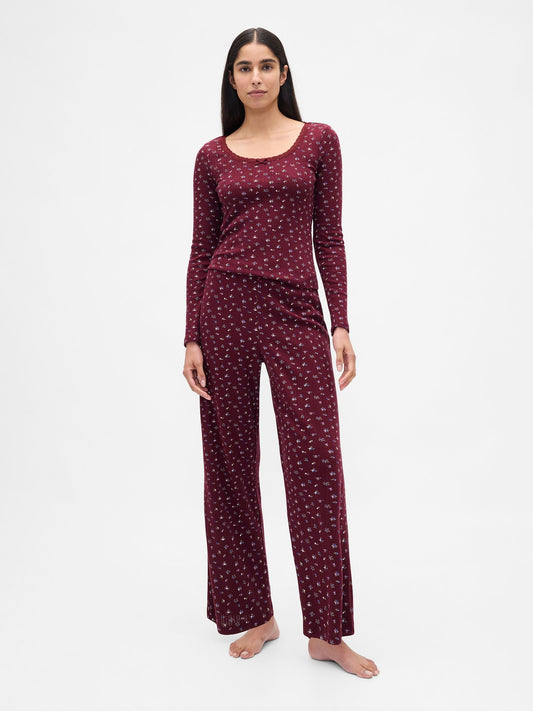 Bordo Pointelle Pijama Takımı